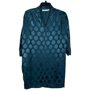 Masai Tunic Blouse Women’s Small Green Satin V Neck Relaxed Circle Print